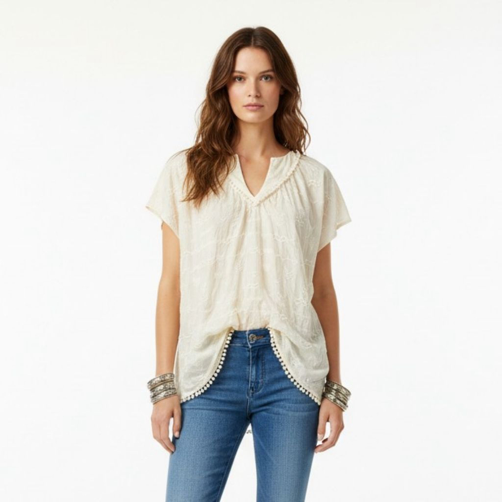 PEPIN Cream Embroidered Blouse XS